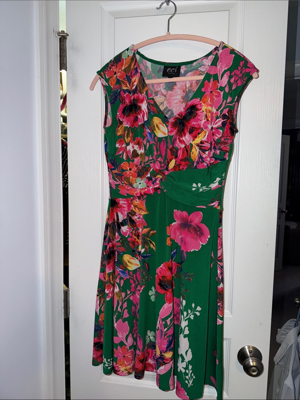 ECI Green Floral Fit and Flare Midi Dress